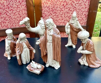 "Estatuillas de Belén de Navidad de cerámica MCM de colección esmalte marrón moteado 10"" camello" Foto 1 de 4