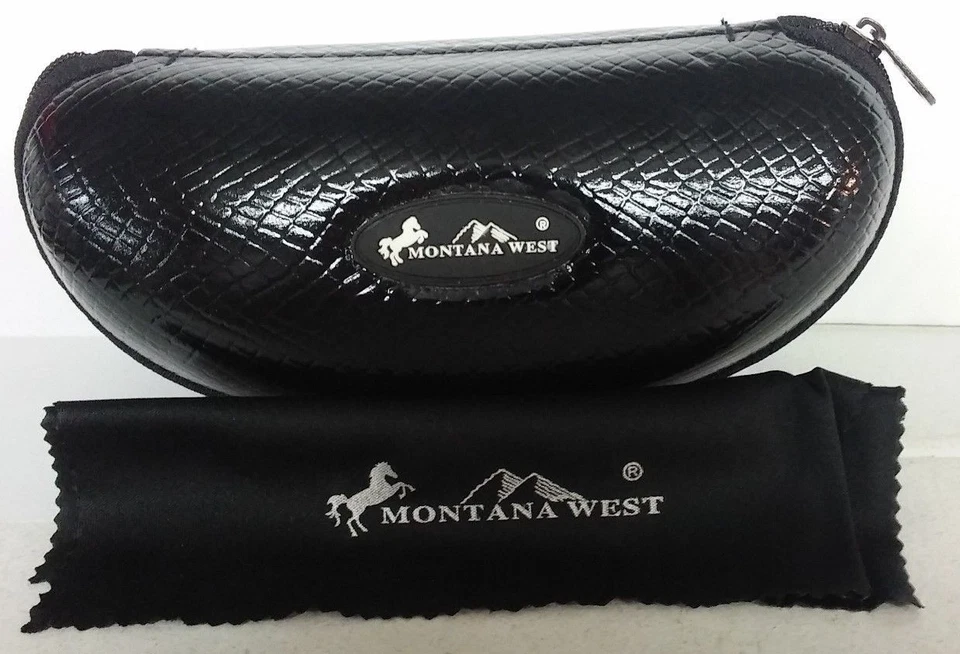 Montana West Black Hard Shell Zippered Sunglass Eyeglass Case and Cleaning Cloth