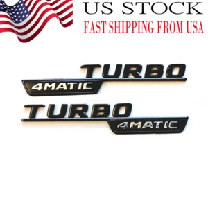 OEM TURBO 4MATIC Fender AMG Emblem Glossy Black Badge Mercedes A35 CLA45 GLA45 - Foto 1 di 3