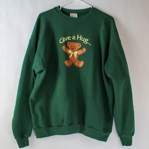Hanes Give A Hug Get A Hug Sweatshirt Women's XL Green, Long Sleeve, Pre-Owned - Picture 1 of 5