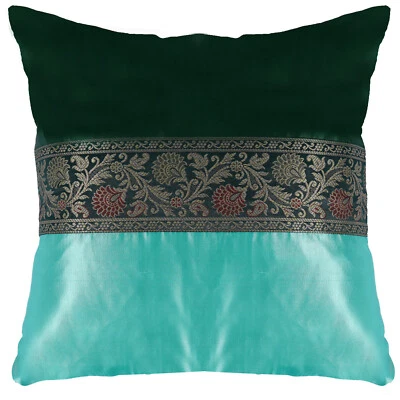 Green & Mint Silky Satin Cushion Cover Throw Pillow Cover For Sofa 16x16 (1 Pc) - image 1 of 3