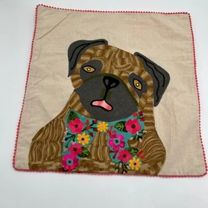 Dog Embroidered Cushion Cover Hand Embroidered - Picture 1 of 11