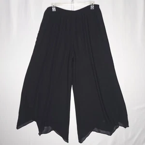 Alex Evenings Wide Leg Pants Women 3X Black Chiffon Scallop Coulotte Y2K Witchy - Picture 1 of 7