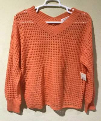 Suéter para mujer Rhapsody naranja tejido abierto talla L manga larga nuevo con etiquetas R2 Foto 1 de 4