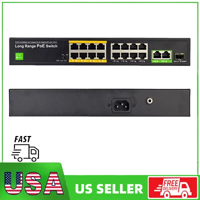 16 Port PoE Ethernet Switch + 2 Gigabit Uplink SFP,802.3af/at 250 M Rockmount - Image 1 of 4