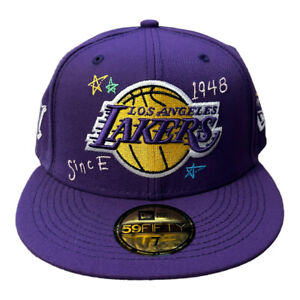 New Era Los Angeles Lakers NBA Scribble 59FIFTY Fitted Hat Purple Sz 7 1/2