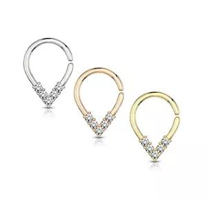 Septum Ring Hoop Clear Gem Septum Daith Tribal Cartilage Helix V Shape Bendable - Picture 1 of 4