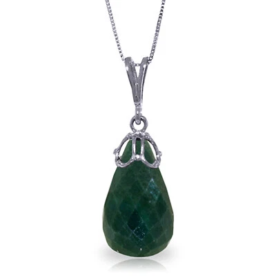 Colar fino de ouro branco sólido 14,8 CTW 14K 20" Briolette esmeralda genuína - Imagem 1 de 4