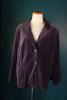 Chaqueta Blazer Denim & Co Púrpura Terciopelo Algodón 2X Botón Frontal Cachicho Nuevo con Etiquetas Foto 1 de 4