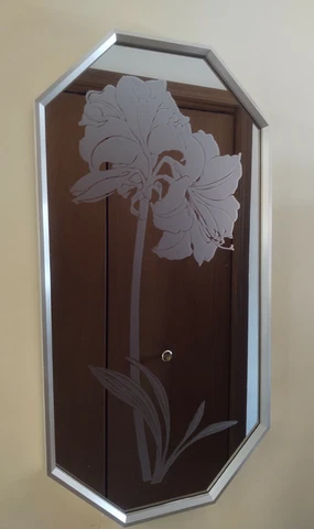 ✨ HOLLYWOOD REGENCY Art Deco  ORLEANS Co. Lily Octagon Wall Mirror Etched NICE! Cover