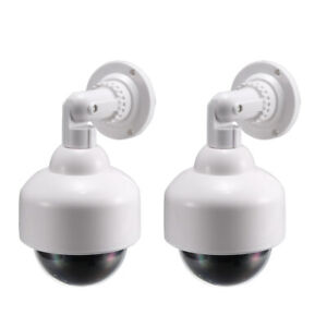 Fake Security Camera Dummy Dome CCTV with Red LED Light, Sticker White 2pcs