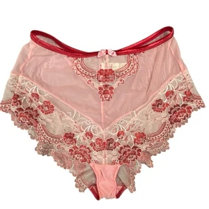SOMA Woman’s Flirtation Retro Brief XL Red Nude Sexy Floral Pink Embroidered - Picture 1 of 13