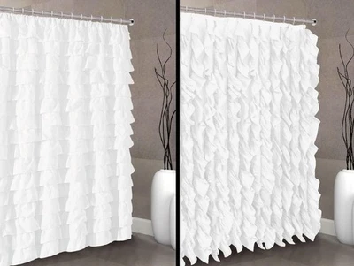Cortina de Ducha 2en1 Cascada Shabby Chic Tela con Volantes Diseño 2 Color Blanco Foto 1 de 4