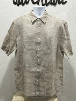 Camisa Cubavera Hombre Lino Botón Manga Corta Beige Marrón Talla Grande - Usada en Excelente Condición! Foto 1 de 4
