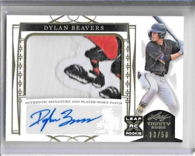 2022 DYLAN BEAVERS LEAF TRINITY RPA LOGO PATCH GOLD AUTO RC /50 ORIOLES - Image 1 of 2