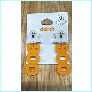 Claires Halloween "BOO" Geist Ohrringe - Glitzer baumelnder Modeschmuck, gruselig - Bild 1 von 12