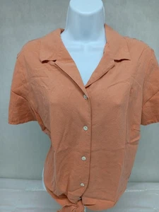 Tommy Bahama Silk Shirt Womens Sz 16 Orange Short Sleeve Tie Front Button Up Top - Picture 1 of 10