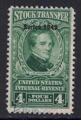 US Scott RD300 $4 J C Spencer “Series 1949” Stock Transfer Stamp cj117 - Image 1 of 2