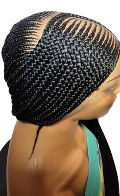 Black Braided Wig. Full Lace Baby Hair Lemonade Braided Wig -40in Fulani Braids - Image 1 of 4