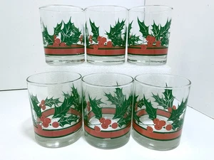 Vintage Libbey Old Fashioned Holly Berry Glasses Set of 6 10 oz - Picture 1 of 7