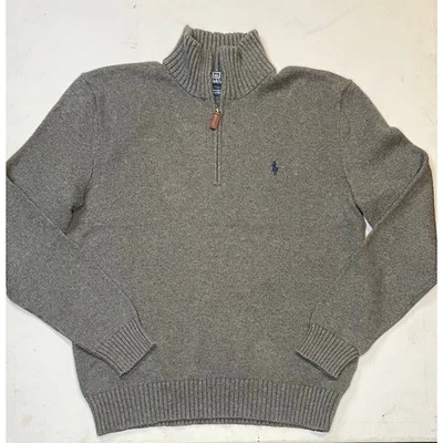 Suéter Polo Ralph Lauren Para Hombre 1/4 Cremallera Cuello Simulado Talla M Gris Algodón Tejido Clásico  Foto 1 de 4