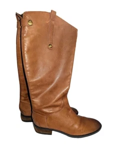 Sam Edelman Boots Penny2 Tall Riding Whiskey Leather 10W Wide Calf Back Zip A+! - Picture 1 of 24