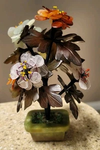 Vintage Mid-Century Japanese Bonsai Tree Jade/Rose Quartz/Agate Jade Base - Picture 1 of 7