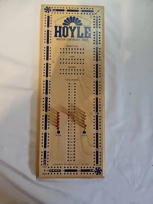 Vintage Hoyle Cribbage Master Continuous Track Maple & Blue Letters Board #5014. - Image 1 of 4