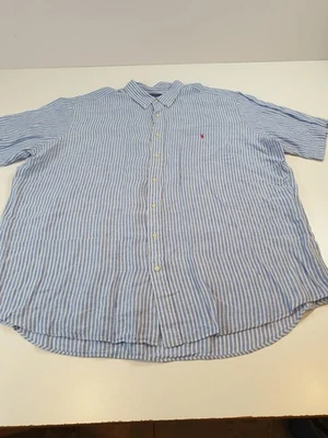 Polo Ralph Lauren Linen Shirt Mens 3XLT Blue Stripe Button Down Short Sleeve - Image 1 of 4