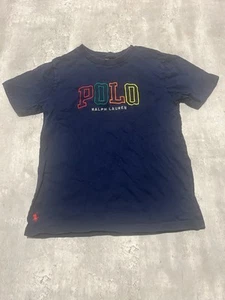 Polo Ralph Lauren Short Sleeve Multicolored Logo T-Shirt Navy Boys Size 8 - Picture 1 of 6