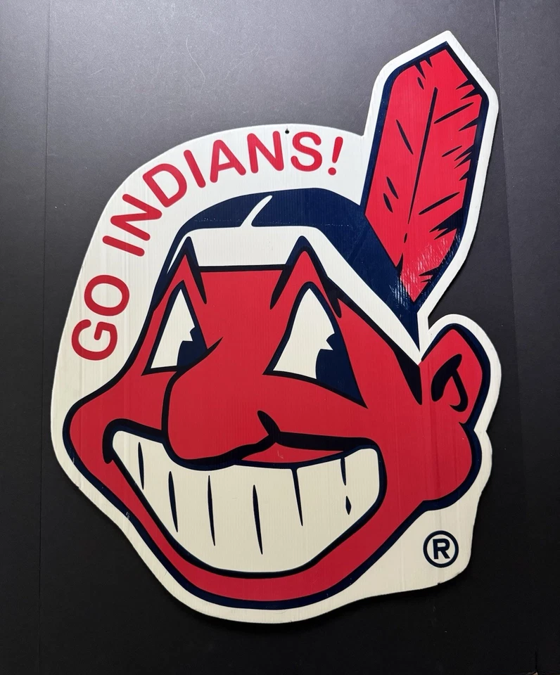 31” x 22” Vtg Waterproof Cleveland Indians Corrugated Chief Wahoo Yard Wall Sign - Image 1 of 4