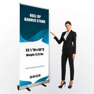 Supporto per striscione retrattile 331⁄2""x80"" resistente (solo supporto) display arrotolabile - Foto 1 di 12