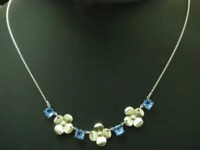 835 Argento Collier Con Vetro Ricoperto / Fiori / Vero Argento/3,0g/40,5cm - Immagine 1 di 3