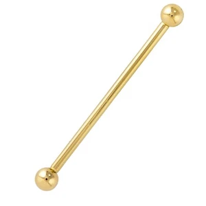 14k Solid Yellow Gold 14g Plain Ball Industrial Barbell - External Threaded - Picture 1 of 3