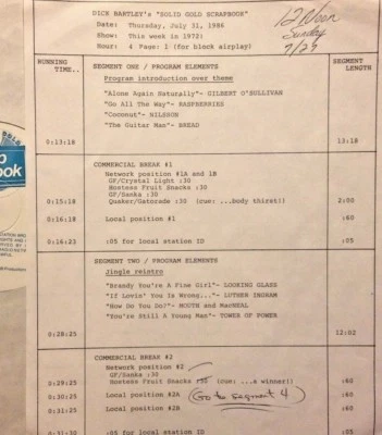 RADIO SHOW 7/31/86 THIS WK '72: SETS w/GARY LEWIS & PAUL ANKA; JOHN LENNON, FREE - Image 1 of 2