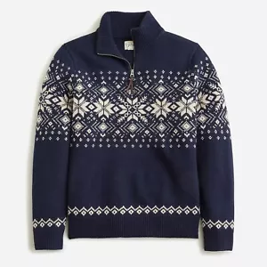 J. CREW Men's Lambswool Fair Isle Half Zip Sweater Deep Navy Beechwood - NWT - Picture 1 of 1