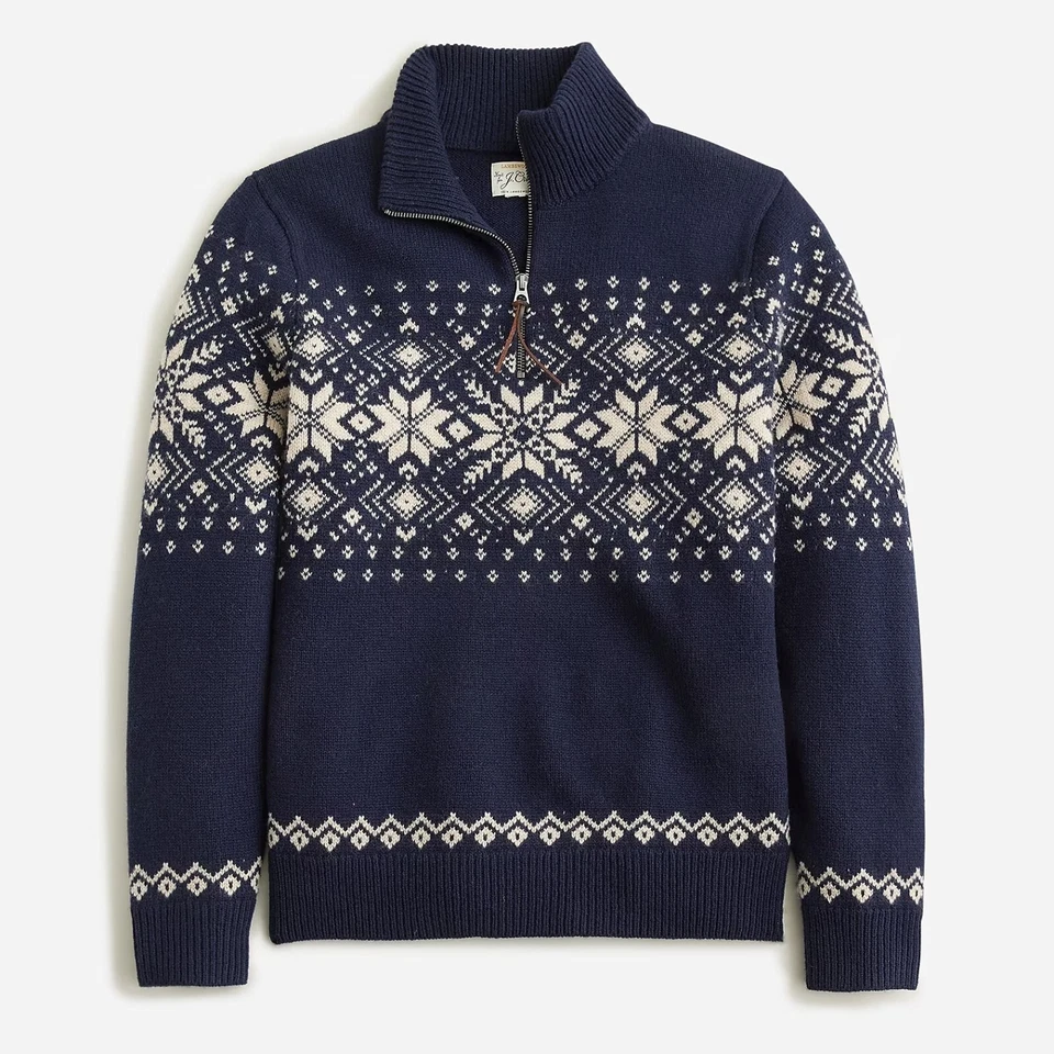 J. CREW Men's Sweater Lambswool Fair Isle Half Zip Deep Navy Beechwood - NWT - Image 1 of 1