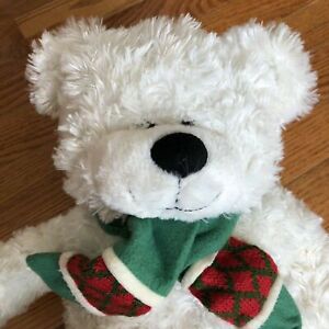 Bear Plush Hugfun White Winter Holiday Bear Scarf 18”