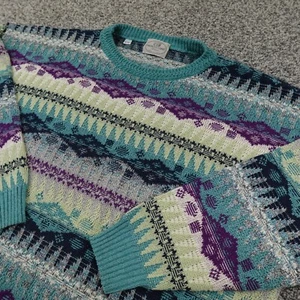 Pronto Uomo Sweater Mens XL Geometric Cosby Knit Crewneck Sweatshirt Italy 90s - Picture 1 of 10