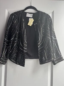 Velvet by Graham & Spencer black bolero style jacket w/silver beading, Sz P NWT - Picture 1 of 9
