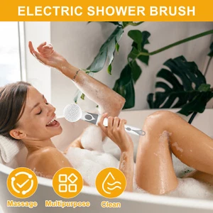 Electric Body Brush with 4 Replacement Heads Battery Operated Long Handle xikWv - Picture 1 of 12