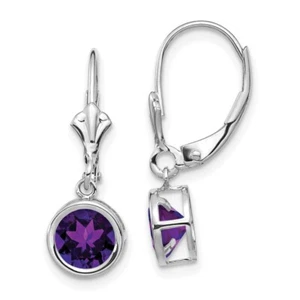 14k White Gold 6mm Amethyst Leverback Dangle Earrings Perfect Gift for Her - Picture 1 of 6
