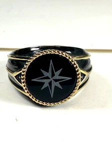 Danbury Mint Ring Mens Black Size 12 Signet Compass Onyx Pathfinder Diamond - Picture 1 of 7