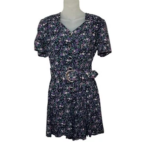 Vintage 90s Caroline Wells Belted Floral Romper Shorts Dress Button Up  Grunge 6 - Picture 1 of 12
