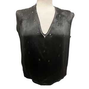 Original 1930s Black Satin Sleeveless Evening Top, Size M - Picture 1 of 8