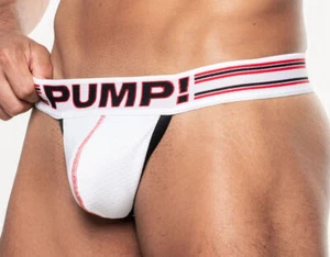 PUMP! Low-Rise Thong Circuit White Mesh Cup Red Stitching 17008 - Picture 1 of 6