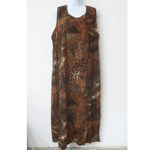 Vintage White Stag Boho Midi Shift Dress 18W Brown Animal Print Whimsical 90s - Picture 1 of 5