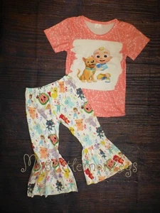 NEW Cocomelon Boutique Short Sleeve Shirt Bell Bottom Pants Girls Outfit Set - Picture 1 of 7