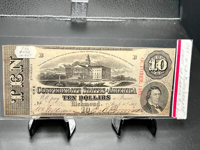 1863 $10 CONFEDERATE CURRENCY T-59 CIVIL WAR TEN DOLLAR BILL - Image 1 of 4