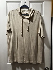 NWT LOFT Beige Pullover Short Sleeve Sweatshirt Hoodie Women’s Size XL - Picture 1 of 2